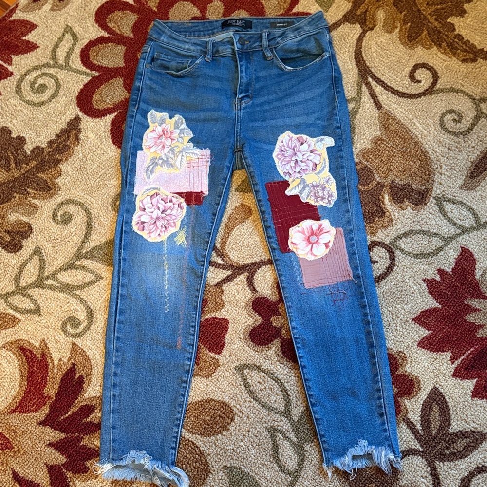 Floral Embroidered Blue Jeans